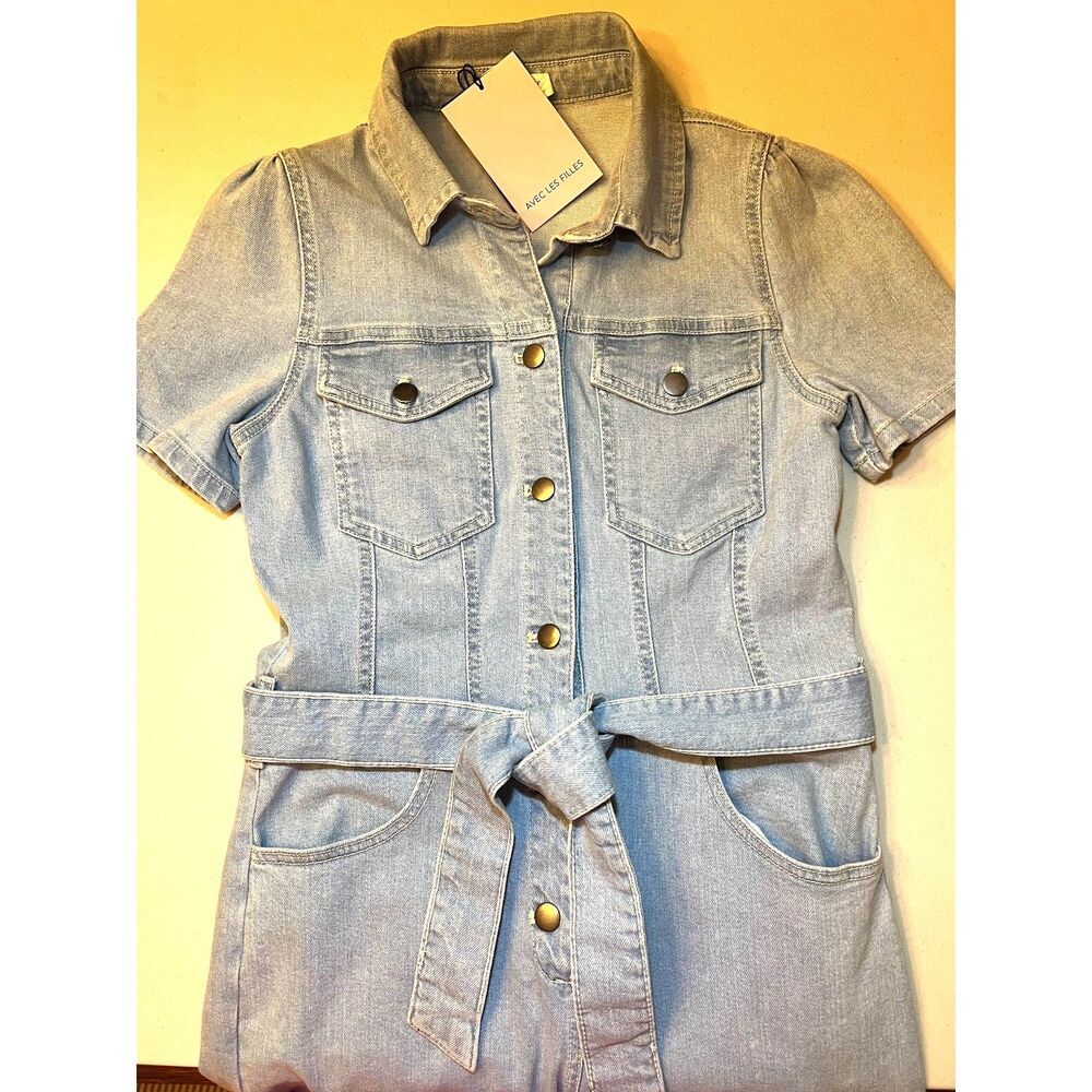 Avec Les Filles light wash denim jumpsuit belted sz 28 - Picture 7 of 7